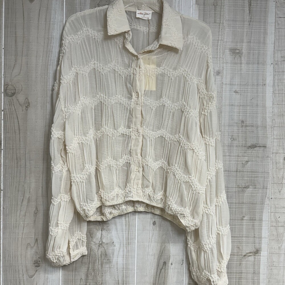 Allie Rose Ivory Textured Gauze Blouse NWT Boho Romantic Sheer Button Front M